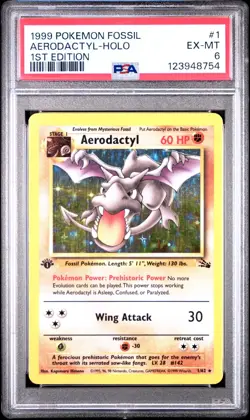Pokemon TCG Aerodactyl 1st Edition Holo Rare Fossil 1/62 Stage 1 PSA 6 1999 - Image 2
