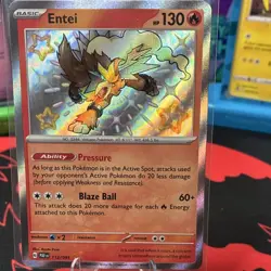 Pokemon Entei 112/091 SV: Paldean Fates Shiny Rare Holo Basic 130 HP 60+ Atk - Image 1