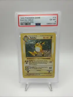 Pokemon Raichu Holo Rare Shadowless Base Set #14 PSA 6 - Image 1