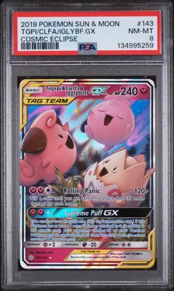 Togepi Cleffa Igglybuff Pokemon Sun & Moon Cosmic Eclipse 143/236 PSA 8 - Image 1