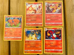 Lot de 5 Cartes Pokemon Type Feu - Goupix, Pyrobut, Dracaufeu, Reptincel - Image 1