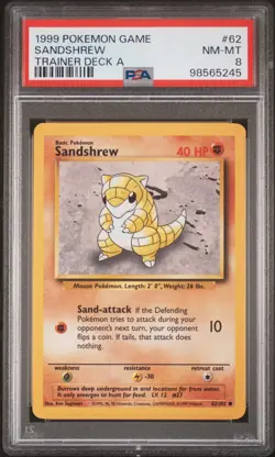 1999 POKEMON BASE SET TRAINER DECK A #62 SANDSHREW PSA 8 - Image 1