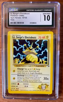 Gem Mint Lt. Surge's Electabuzz 006/132 Gym Heroes Holo CGC 10 Vintage Pokemon - Image 1