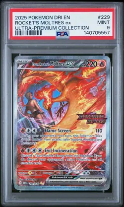 2025 POKEMON DRI EN-DESTINED RIVALS #229 TEAM ROCKET'S MOLTRES EX PSA 9 - Image 1