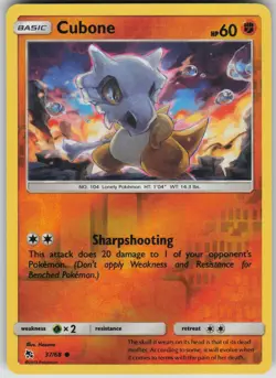 Pokemon TCG Cubone Common Reverse Holo Hidden Fates 37/68 - Image 1