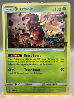 Buzzwole Prerelease SM218 Sun & Moon Cosmic Eclipse Stamped Promo Pokemon - Image 1