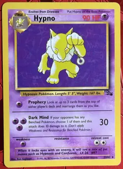 Pokemon TCG Hypno Fossil Card 23/62 Unlimited Rare Non Holo LP Vintage - Image 1