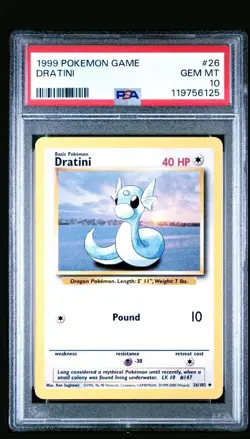 PSA 10 POKEMON BASE SET UNLIMITED #26 DRATINI 1999-2000 4th print - Image 1
