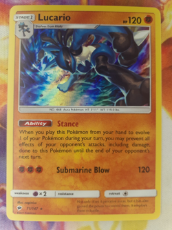 Pokemon Sun & Moon Burning Shadows TCG Holo Rare Card Lucario 71/147 NM - Image 1