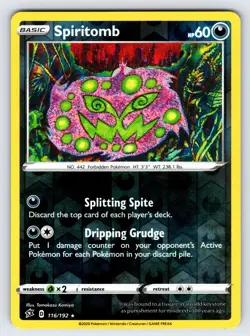 Spiritomb 116/192 Rebel Clash Pokemon Card TCG Komiya Art Reverse Holo Rare - Nm - Image 1