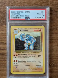 Pokemon Game Base PSA 10 Machoke #34 WOTC 1999-2000 UK 4TH PRINT UNLIMITED MINT - Image 1