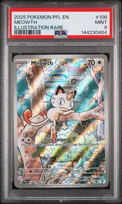 2025 Pokemon Phantasmal Flames PFL Meowth Illustration Rare #106/094 MINT PSA 9 - Image 1