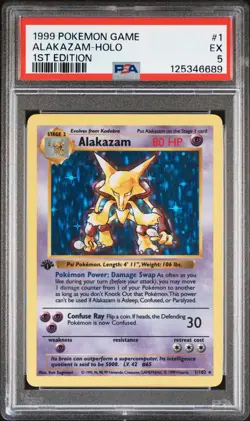 Pokemon 1st Edition Alakazam 1/102 - PSA 5 EX - Base Set 1st Ed Shadowless Holo - Image 1