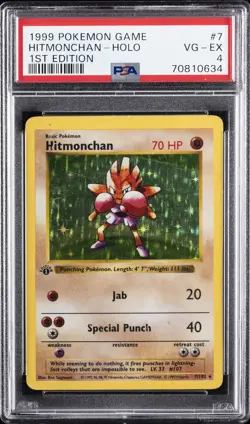 1999 POKEMON BASE SET 1ST EDITION #7 HITMONCHAN-HOLO PSA 4 - Image 1