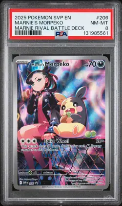 2025 POKEMON SVP EN-SV BLACK STAR PROMO #206 MARNIE'S MORPEKO PSA 8 - Image 1
