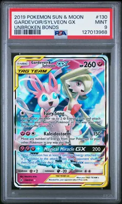 2019 POKEMON SUN & MOON UNBROKEN BONDS #130 GARDEVOIR & SYLVEON GX PSA 9 - Image 1