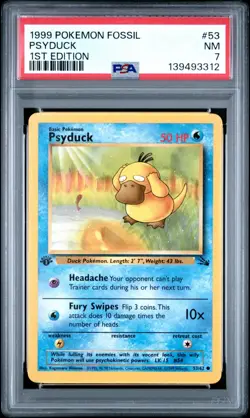 1999 Pokemon Fossil 53 Psyduck 1st Edition Psa 7 - Image 1