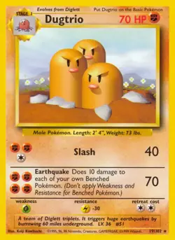 Dugtrio - 19/102 - Pokemon Base Set Unlimited Rare Card WOTC MP - Image 1