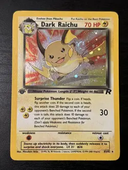 Pokemon Dark Raichu 83/82 First Edition Holo Team Rocket Secret Rare 1st Ed Lp- - Image 1