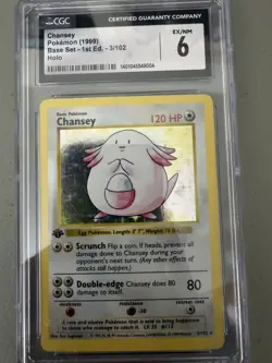 Pokemon TCG -- Chansey 3/102 Base 1st Edition Graded CGC 6 (EX / NM) - Image 1