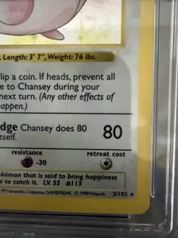 Pokemon TCG -- Chansey 3/102 Base 1st Edition Graded CGC 6 (EX / NM) - Image 4