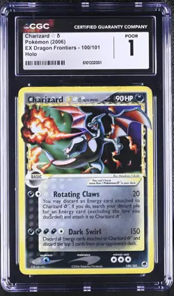 CGC 1 Charizard Gold Star 2006 EX Dragon Frontiers 100/101 Holo Pokemon Card - Image 1