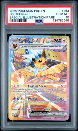 2025 POKEMON PRISMATIC EVOLUTIONS SPECIAL ILLUSTRATION RARE JOLTEON EX PSA 10 - Image 1
