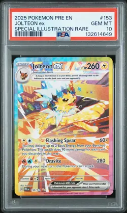 2025 POKEMON PRISMATIC EVOLUTIONS SPECIAL ILLUSTRATION RARE JOLTEON EX PSA 10 - Image 1