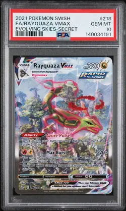 2021 Pokemon Evolving Skies Rayquaza VMAX Full Alternate Alt Art #218/203 PSA 10 - Image 1