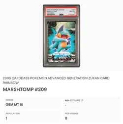 PSA 10 GEM MINT Marshtomp #209 Carddass Zukan Rainbow Holo Bandai Pokemon POP 1 - Image 2