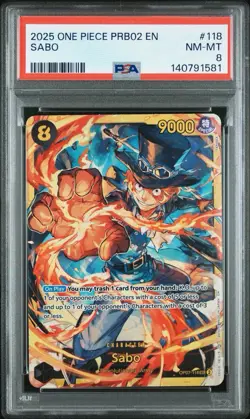 2025 ONE PIECE PRB02 EN SABO OP07-118 SEC PSA 8 - Image 1
