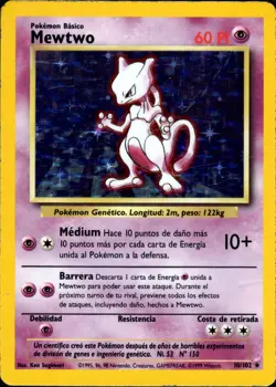 Spanish Mewtwo 10/102 MP Holo Base Set Unlimited 1999 Pokemon TCG Card - Image 1