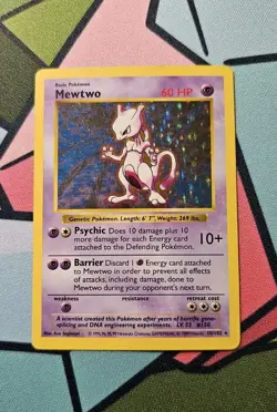 Pokemon TCG Mewtwo 10/102 Base Set Shadowless Holo MP+ - Image 1