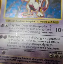 Pokemon TCG Mewtwo 10/102 Base Set Shadowless Holo MP+ - Image 2