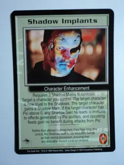 1998 BABYLON 5 CCG - THE GREAT WAR - RARE CARD - SHADOW IMPLANTS - Image 1
