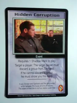 1998 BABYLON 5 CCG - THE SHADOWS - RARE CARD - HIDDEN CORRUPTION - Image 1