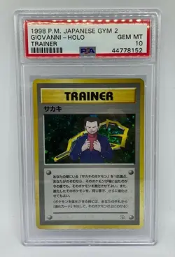 1998 GIOVANNI HOLO TRAINER (PSA 10) JAPANESE GYM 2 POKEMON CARD - Image 1