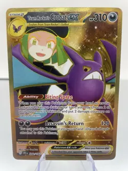 Team Rocket's Crobat Ex 242/182 Destined Rivals Hyper Rare Gold Card Pokemon NM - Image 1