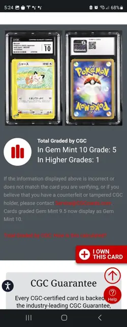 (POP 5) CGC 10 GEM MINT Meowth 062/088 Split Earth Skyridge Japanese Pokemon - Image 4