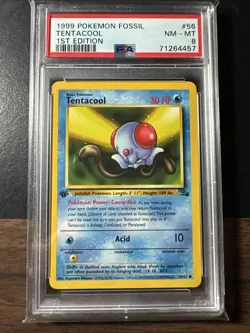 1999 Pokemon Fossil 1st Edition Tentacool PSA 8 NM 56/62 457 - Image 1