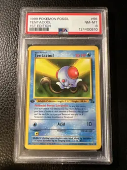 1999 Pokemon Fossil 1st Edition Tentacool #56/62 WOTC VINTAGE PSA 8 - Image 1
