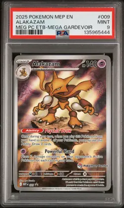 2025 POKEMON MEGA EVOLUTION POKEMON CENTER PROMO #009 ALAKAZAM PSA 9 - Image 1