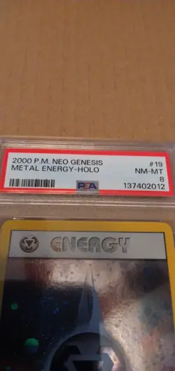 2000 P.M. Neo Genesis #19 metal energy Holo Card PSA 8 NM/Mint, Graded Sleeved - Image 3