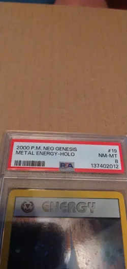 2000 P.M. Neo Genesis #19 metal energy Holo Card PSA 8 NM/Mint, Graded Sleeved - Image 4