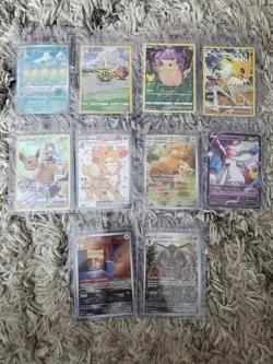 10 Pokemon Cards! Pikachu, Joteon, Eevee, Dark Sylveon, Arcanine. Holo Alt Art - Image 1