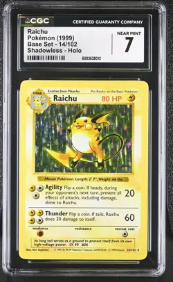 CGC 7 Raichu 1999 Base Set 14/102 Shadowless Holo Pokemon Card - Image 1