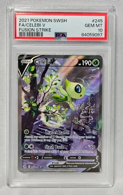 2021 Pokemon TCG SWSH Fusion Strike Celebi V 245 PSA 10 - Image 1