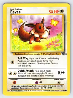 Eevee 51/64 1999 Jungle Set Pokemon Card TCG WOTC Vintage Nintendo Common - Hp - Image 1
