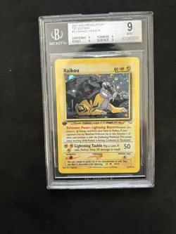 2001 POKEMON NEO REVELATION 1ST EDITION #13/64 RAIKOU HOLO RARE BGS 9. Swirl 💫 - Image 1