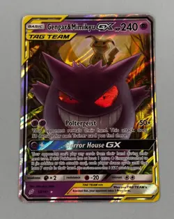Pokemon TCG Gengar & Mimikyu GX Team Up Holo Ultra Rare And In Excellent Cond. - Image 1